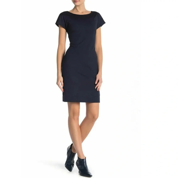 Theory Andrizza Twisted Back Stretch Seersucker Dress - Size 6 - Picture 3 of 13